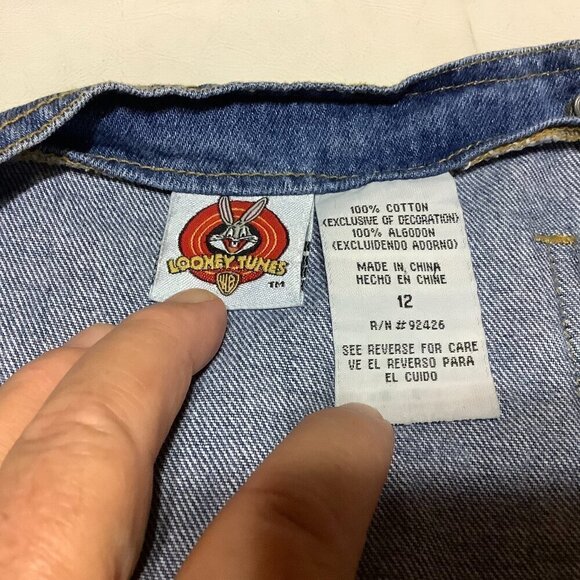 Vtg Girl's Dress Jumper Looney Tunes Tweety Bird Denim Jean Plaid Floral Sz 12 - Picture 5 of 8